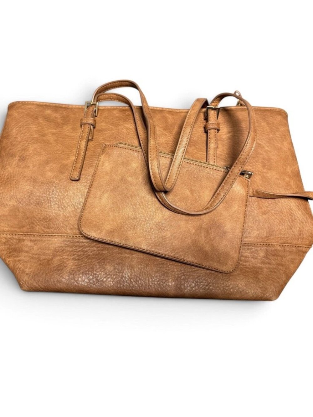 Urban Expressions Large Brown Purse Tote Bag, Faux Leather with Striped Interior